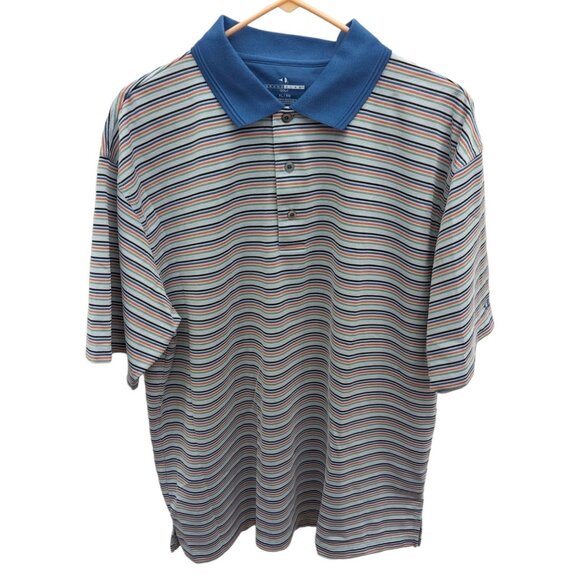 Grand Slam Golf Mens Green Blue Orange Striped Polo Shirt Extra Large XL - Picture 1 of 8